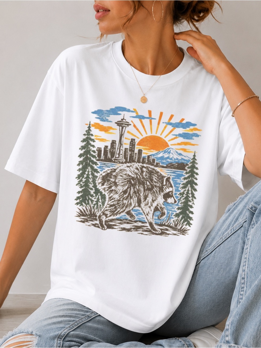 Seattle Raccoon Graphic Tee Pacific Northwest Nature T-Shirt